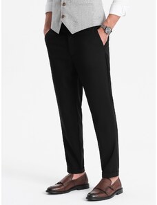 Ombre Clothing Pánske chino nohavice s elastickým pásom SLIM FIT - čierne V4 OM-PACP-0157