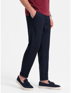 Ombre Clothing Pánske chino nohavice s elastickým pásom SLIM FIT - tmavomodré V3 OM-PACP-0157