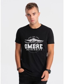 Ombre Clothing Jedinečné čierne krátke tričko s potlačou V1 tspt-0164