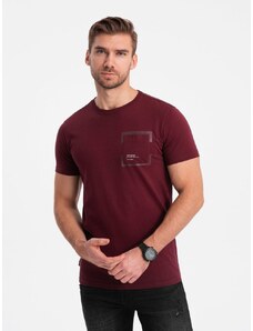 Ombre Clothing Zaujímavé tričko s ozdobným vreckom bordové V2 TSPT-0154
