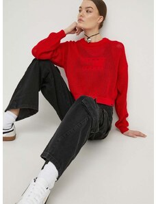 Bavlnený sveter Tommy Jeans červená farba,DW0DW17755