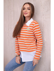 Kesi Striped cotton blouse with collar orange+beige
