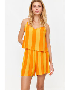 Trendyol Orange Striped Viscose Tank Top-Shorts Woven Pajamas Set