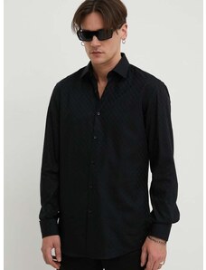 Bavlnená košeľa HUGO pánska,čierna farba,slim,s klasickým golierom,50508316