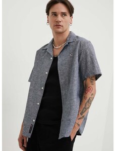 Košeľa s prímesou ľanu Tommy Jeans šedá farba, regular, DM0DM18963