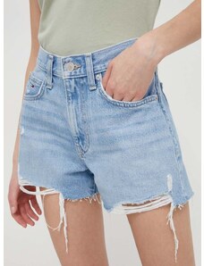 Rifľové krátke nohavice Tommy Jeans dámske, jednofarebné, vysoký pás, DW0DW17641