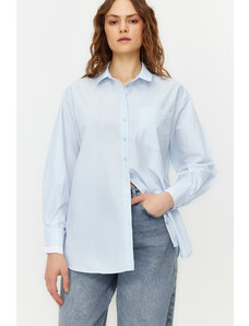 Trendyol Light Blue Double Cuffed Oversize/Wide Fit Woven Shirt