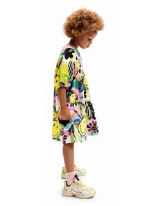 Dievčenské šaty Desigual žltá farba, mini, áčkový strih
