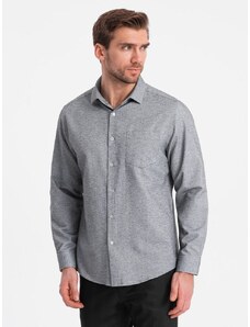 Ombre Clothing Ležérna šedá melírovaná košeľa s vreckom V3 SHCS-0148