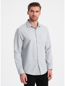Ombre Clothing Ležérna jasno šedá košeľa s vreckom V2 SHCS-0148