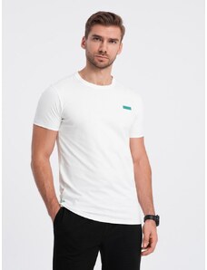 Ombre Clothing Jedinečné biele bavlnené tričko s nášivkou V5 TSCT-0151