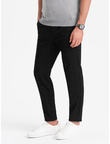 Ombre Clothing Pánske nohavice klasického strihu v jemnej kockovanej farbe - čierne V5 OM-PACP-0187