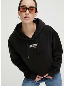 Mikina Tommy Jeans dámska,čierna farba,s kapucňou,s potlačou,DW0DW17797