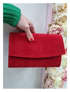 Katrin's Fashion Spoločenská menšia červená semišová listová kabelka Grosso
