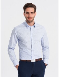 Ombre Clothing Zaujímavá jasno modrá košeľa s trendy vzorom V7 SHCS-0156