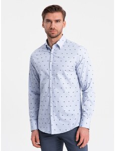 Ombre Clothing Zaujímavá svetlo modrá košeľa s trendy vzorom V6 SHCS-0156