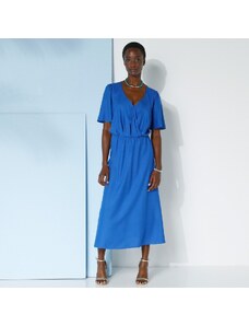 Blancheporte Jednofarebné rozšírené midi šaty s prekríženým výstrihom tmavo modrá 036