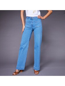 Blancheporte Široké džínsy s vysokým pásom pre nižšiu postavu vypraná modrá 042