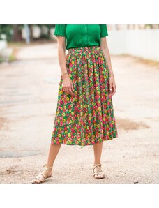 Blancheporte Midi sukňa s pružným pásom a potlačou zelená/koralová 036