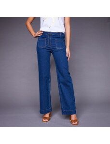 Blancheporte Široké džínsy s vysokým pásom pre nižšiu postavu modrá 042