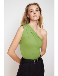 Trendyol Apple Green Asymmetric Collar Stretch Snap Knitted Body