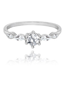MINET Elegantný strieborný prsteň s bielymi zirkónmi veľkosť 48