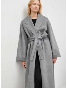 Vlnený kabát By Malene Birger šedá farba, prechodný, oversize
