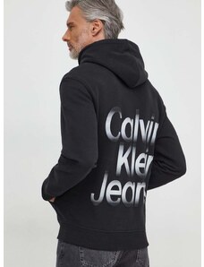 Bavlnená mikina Calvin Klein Jeans pánska, čierna farba, s kapucňou, s potlačou, J30J325698