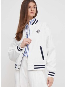Obojstranná bunda bomber Polo Ralph Lauren dámska,biela farba,prechodná,211924214