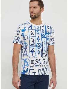 Bavlnené tričko Desigual pánsky, béžová farba, vzorovaný