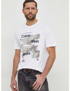 Bavlnené tričko Calvin Klein Jeans pánsky,biela farba,s potlačou,J30J325184