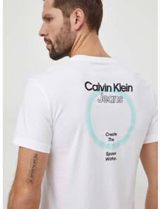 Bavlnené tričko Calvin Klein Jeans pánsky, biela farba, s potlačou, J30J325186