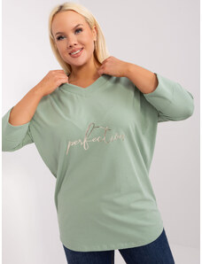 Fashionhunters Plus size pistachio blouse with neckline