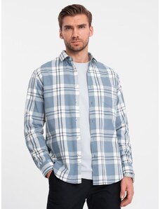 Ombre Clothing Trendy flanelová károvaná modro krémová košeľa V1 SHCS-0157