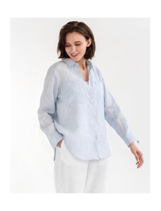 Magic Linen Ľanová košeľa CALPE s dlhým rukávom v modrej farbe Pinstripe