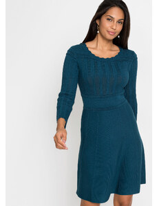 bonprix Pletené šaty s ažúrkovým vzorom a udržateľnou viskózou, farba modrá