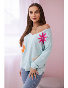 Kesi Sweater blouse with mint floral pattern