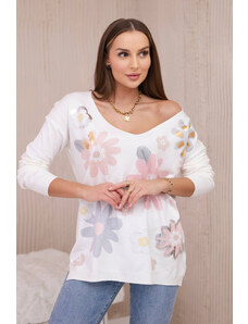 Kesi Sweater blouse with colorful flowers pink+gray