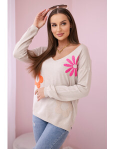 Kesi Sweater blouse with floral pattern beige color