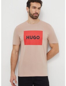 Bavlnené tričko HUGO béžová farba,s potlačou,50467952