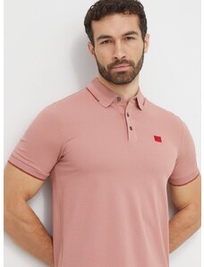 Bavlnené polo tričko HUGO ružová farba,jednofarebný,50490775