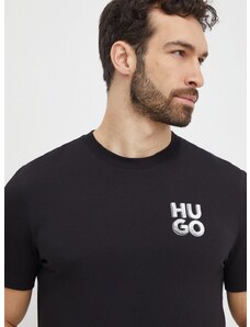Bavlnené tričko HUGO pánsky, čierna farba, s potlačou, 50508944