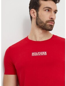 Bavlnené tričko Tommy Hilfiger pánsky,červená farba,s potlačou,MW0MW34387