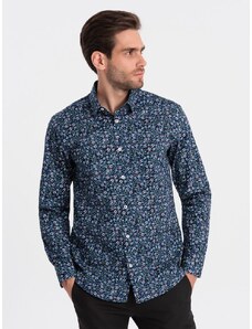 Ombre Clothing Zaujímavá tmavo modrá košeľa s trendy vzorom V1 SHCS-0151