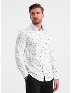 Ombre Clothing Zaujímavá biela košeľa s trendy vzorom V2 SHCS-0151