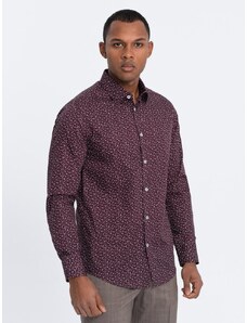 Ombre Clothing Zaujímavá bordová košeľa s trendy vzorom V5 SHCS-0151