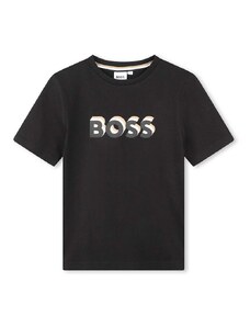 Detské bavlnené tričko BOSS čierna farba, s potlačou