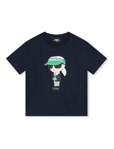 Detské bavlnené tričko Karl Lagerfeld tmavomodrá farba, s potlačou