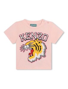 Detské bavlnené tričko Kenzo Kids ružová farba, s potlačou