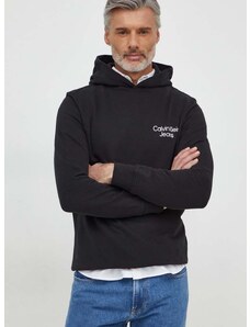 Bavlnená mikina Calvin Klein Jeans pánska,čierna farba,s kapucňou,s potlačou,J30J325159